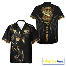 Load image into Gallery viewer, Black and Gold Dragon Bowling ball Button up Shirts Custom Bowling Team Hawaiian jerseys NQS11579