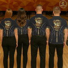 Load image into Gallery viewer, Black and Gold Dragon Bowling ball Polo, Quarter Zip Shirts for Men Custom Bowling Team jerseys NQS11579