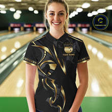 Load image into Gallery viewer, Black and Gold Dragon Bowling ball Polo, Quarter Zip Shirts for Women Custom Bowling Team jerseys NQS11579