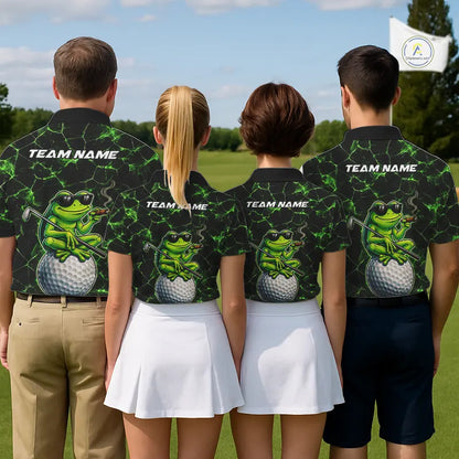 Black & Green Funny Frog Golf Polo shirts for Women Custom team golf shirts, ladies golf clothes NQS11584