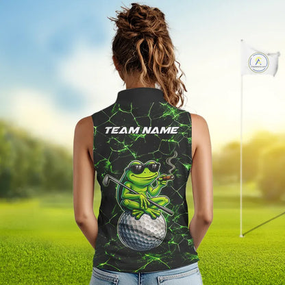 Black & Green Funny Frog Sleeveless Golf Polo shirts Custom team golf shirts, ladies golf clothes NQS11584
