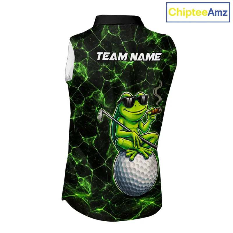 Black & Green Funny Frog Sleeveless Golf Polo shirts Custom team golf shirts, ladies golf clothes NQS11584
