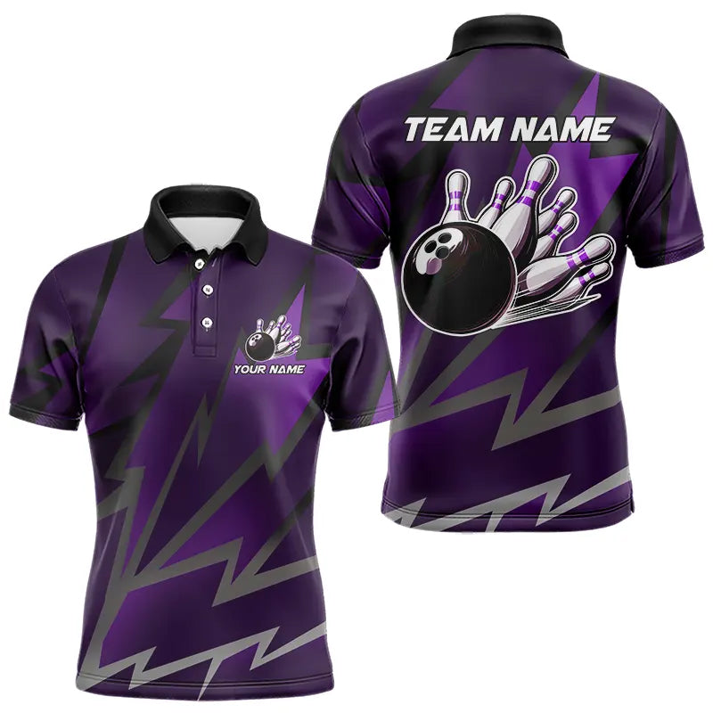Purple Lightning Thunder Storm Team bowling shirts for Men custom bowling Polo, Quarter zip jerseys NQS9625
