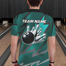Load image into Gallery viewer, Cyan Blue Lightning Thunder Storm Team bowling shirts for Men custom bowling Polo, Quarter zip jerseys NQS9626