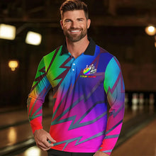 Load image into Gallery viewer, Colorful Rainbow Lightning Thunder Team bowling shirt for Men custom bowling Polo, 1/4 zip jersey NQS9627