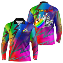 Load image into Gallery viewer, Colorful Rainbow Lightning Thunder Team bowling shirt for Men custom bowling Polo, 1/4 zip jersey NQS9627