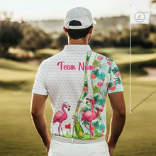 Load image into Gallery viewer, Funny Pink Flamingo Golf polo shirt for men custom tropical monstera leaf pattern golf shirts NQS11713