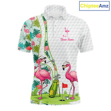 Load image into Gallery viewer, Funny Pink Flamingo Golf polo shirt for men custom tropical monstera leaf pattern golf shirts NQS11713