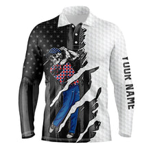Load image into Gallery viewer, Black American flag skull Mens golf polo shirts custom patriot team golf shirt for men NQS7406