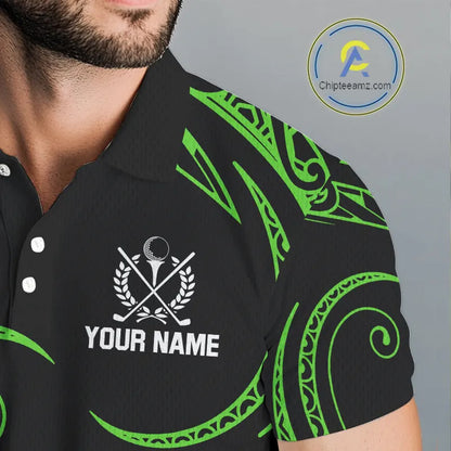 Black and Green Tribal Pattern Golf Ball Mens Golf Polo Shirts custom unique mens golf apparel NQS9820