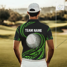 Load image into Gallery viewer, Black and Green Tribal Pattern Golf Ball Mens Golf Polo Shirts custom unique mens golf apparel NQS9820