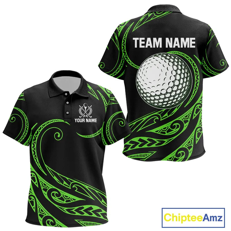 Black and Green Tribal Pattern Golf Ball Kid Golf Polo Shirts custom unique Kid golf apparel NQS9820