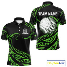 Load image into Gallery viewer, Black and Green Tribal Pattern Golf Ball Mens Golf Polo Shirts custom unique mens golf apparel NQS9820