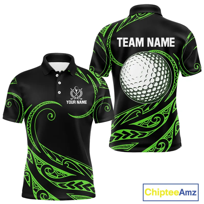 Black and Green Tribal Pattern Golf Ball Mens Golf Polo Shirts custom unique mens golf apparel NQS9820