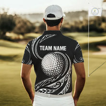 Load image into Gallery viewer, Black and White Tribal Pattern Golf Ball Mens Golf Polo Shirts custom unique mens golf apparel NQS9821