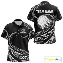 Load image into Gallery viewer, Black and White Tribal Pattern Golf Ball Kid Golf Polo Shirts custom unique Kid golf apparel NQS9821