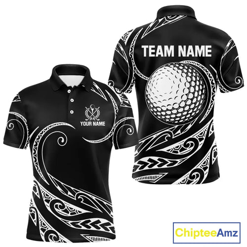 Black and White Tribal Pattern Golf Ball Mens Golf Polo Shirts custom unique mens golf apparel NQS9821