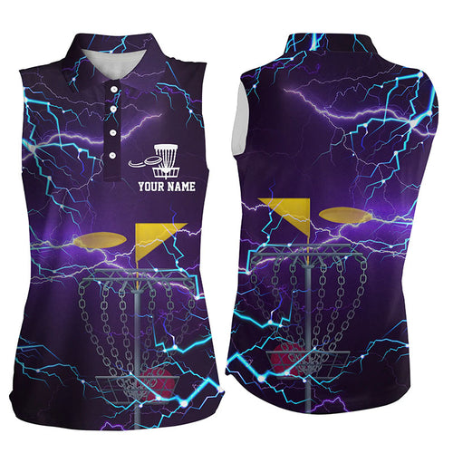 Women disc golf sleeveless polo custom purple lightning disc golf basket disco golf outfit for women NQS6064
