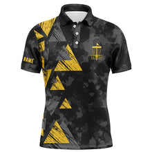 Load image into Gallery viewer, Yellow triangle and black camo Mens disc golf polo shirt custom disc golf outfit for men NQS6290