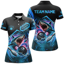 Load image into Gallery viewer, Personalized Black and Blue Angry Shark Bowling shirt for Women Custom Team's Name Bowler Jersey NQS8845