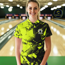 Load image into Gallery viewer, Custom Broken Glass Black and Green Neon Bowling Shirts For Women, Bowling Team League Jerseys NQS11174