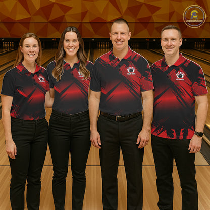 Black and Red Camo Bowling Polo, 1/4 zip Shirts For Men Custom Bowling Team League Jerseys NQS11175