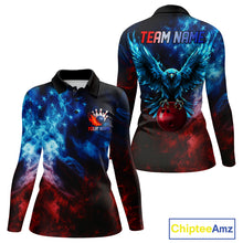 Load image into Gallery viewer, Smoke American Flag Eagle Bowling Shirts For Women Custom patriotic Bowling Team Polo, 1/4 zip Jersey NQS11179