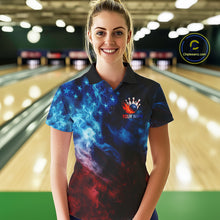 Load image into Gallery viewer, Smoke American Flag Eagle Bowling Shirts For Women Custom patriotic Bowling Team Polo, 1/4 zip Jersey NQS11179