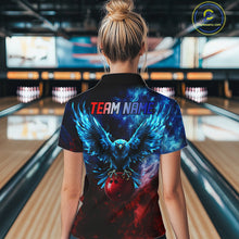 Load image into Gallery viewer, Smoke American Flag Eagle Bowling Shirts For Women Custom patriotic Bowling Team Polo, 1/4 zip Jersey NQS11179