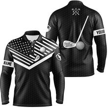 Load image into Gallery viewer, Black and white American flag patriotic golf shirts for men custom name polo golf tops NQS4635
