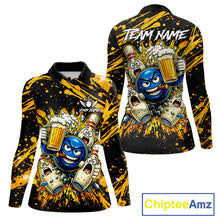 Load image into Gallery viewer, Black and Yellow Funny Bowling and Beer Custom Bowling Shirts For Women, Bowling Team League jerseys NQS11587