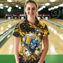 Load image into Gallery viewer, Black and Yellow Funny Bowling and Beer Custom Bowling Shirts For Women, Bowling Team League jerseys NQS11587