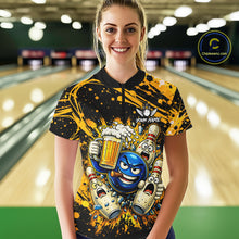 Load image into Gallery viewer, Black and Yellow Funny Bowling and Beer Custom Bowling Shirts For Women, Bowling Team League jerseys NQS11587
