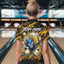 Load image into Gallery viewer, Black and Yellow Funny Bowling and Beer Custom Bowling Shirts For Women, Bowling Team League jerseys NQS11587