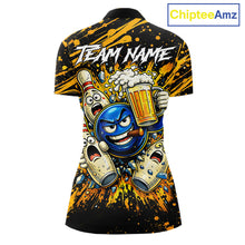 Load image into Gallery viewer, Black and Yellow Funny Bowling and Beer Custom Bowling Shirts For Women, Bowling Team League jerseys NQS11587