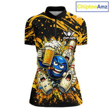 Load image into Gallery viewer, Black and Yellow Funny Bowling and Beer Custom Bowling Shirts For Women, Bowling Team League jerseys NQS11587