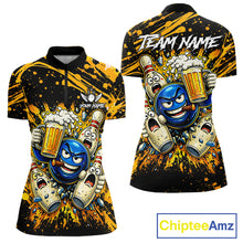 Load image into Gallery viewer, Black and Yellow Funny Bowling and Beer Custom Bowling Shirts For Women, Bowling Team League jerseys NQS11587