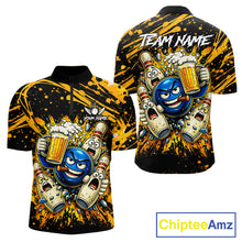 Load image into Gallery viewer, Black and Yellow Funny Bowling and Beer Custom Bowling Shirts For Men, Bowling Team League jerseys NQS11587