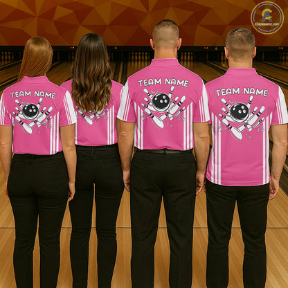 Custom Retro Pink Bowling Polo Shirts, Bowling 1/4 zip jersey For Men, Team Bowling League jerseys NQS11589