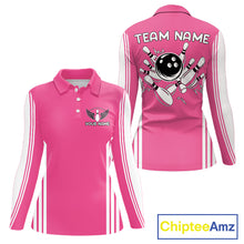Load image into Gallery viewer, Custom Retro Pink Bowling Polo Shirts, Bowling 1/4 zip jersey For Women, Team Bowling League jerseys NQS11589