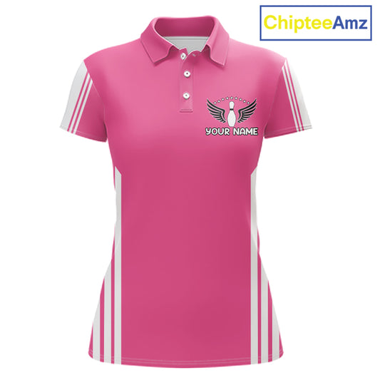 Custom Retro Pink Bowling Polo Shirts, Bowling 1/4 zip jersey For Women, Team Bowling League jerseys NQS11589