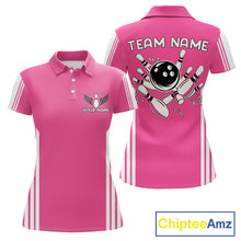 Load image into Gallery viewer, Custom Retro Pink Bowling Polo Shirts, Bowling 1/4 zip jersey For Women, Team Bowling League jerseys NQS11589