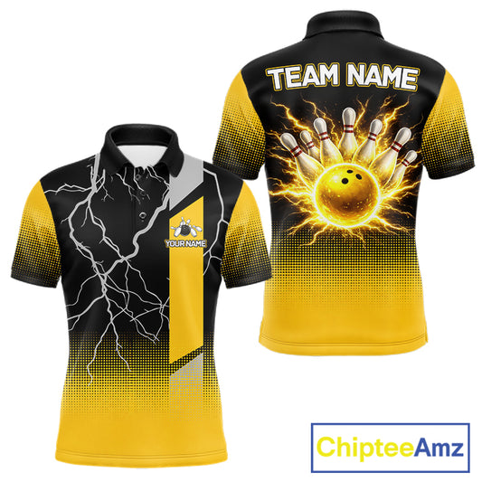 Personalized black and yellow bowling shirt for men lightning thunder custom bowling gifts for men NQS11377