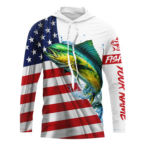 American flag patriotic Mahi mahi fishing Custom UV Protection saltwater long sleeve Fishing Shirts NQS5632