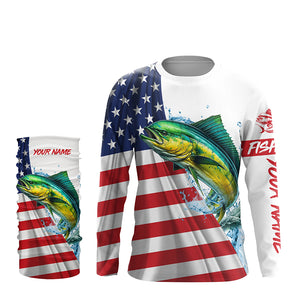 American flag patriotic Mahi mahi fishing Custom UV Protection saltwater long sleeve Fishing Shirts NQS5632