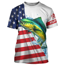 Load image into Gallery viewer, American flag patriotic Mahi mahi fishing Custom UV Protection saltwater long sleeve Fishing Shirts NQS5632