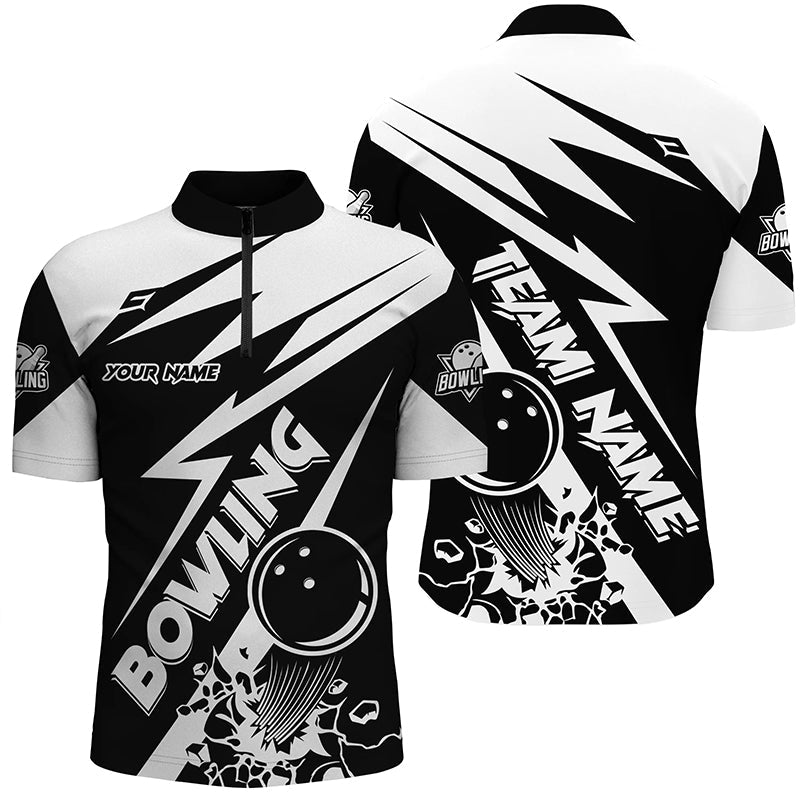 Black and white bowling Polo, Quarter Zip shirts for men Custom Bowling Team League Jerseys NQS7748