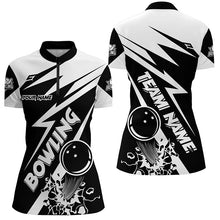 Load image into Gallery viewer, Black and white bowling Polo, Quarter Zip shirts for women Custom Bowling Team League Jerseys NQS7748