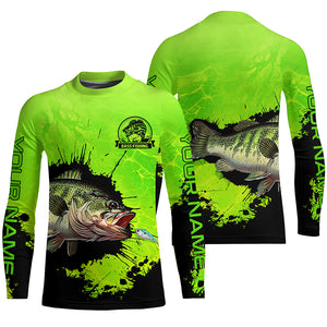 Personalized Bass fishing Performance long sleeve Fishing Shirt, Bass fishing jerseys | Green NQS5871