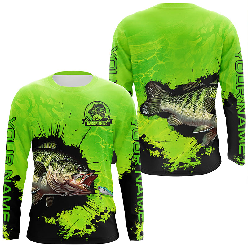 Personalized Bass fishing Performance long sleeve Fishing Shirt, Bass fishing jerseys | Green NQS5871